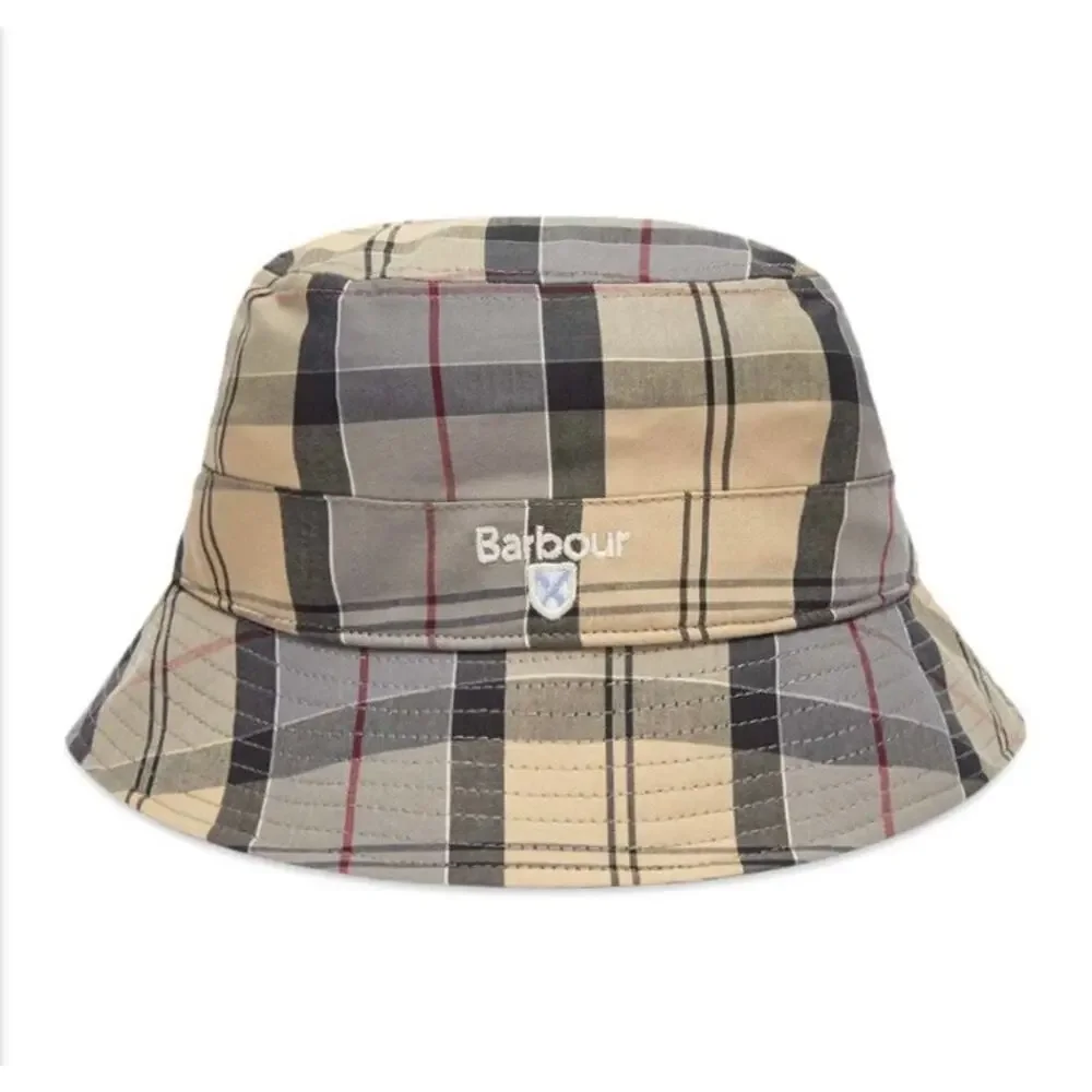 Barbour Mens Sz XL Tartan Bucket Hat Cream Grey Plaid Cassic - Picture 1 of 13